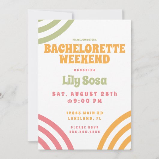 Groovy Wavy 80er Retro Bachelorette Weekend Einladung (Vorderseite)