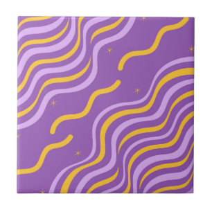 Groovy Wavy Stripe Lila Gelb Abstract Frühling Fliese
