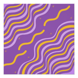 Groovy Wavy Stripe Lila Gelb Abstrakt Frühling Poster