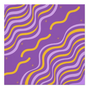 Groovy Wavy Stripe Lila Gelber Abstrakter Frühling Poster