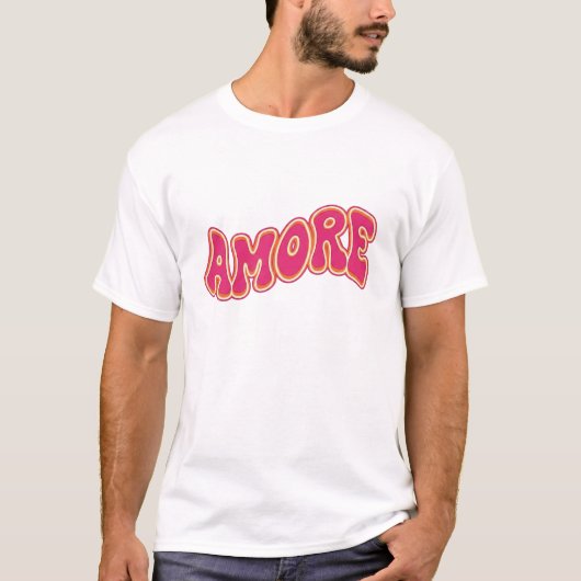 Groovy Wavy Text AMORE Retro 70s Valentine T-Shirt (Vorderseite)