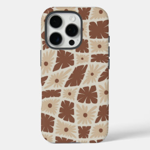 Groovy Wavy Trippy 60er Blume Karo Neutral Brown iPhone 16 Pro Hülle