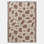 Groovy Wavy Trippy 60er Blume Karo Neutral Brown Decke (Vorderseite Vertikal)