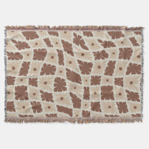 Groovy Wavy Trippy 60er Blume Karo Neutral Brown Decke