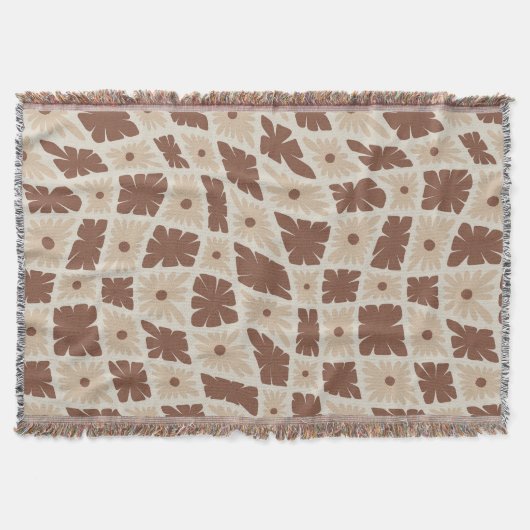 Groovy Wavy Trippy 60er Blume Karo Neutral Brown Decke (Vorderseite)