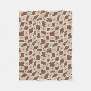 Groovy Wavy Trippy 60er Blume Karo Neutral Brown Fleecedecke
