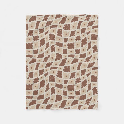 Groovy Wavy Trippy 60er Blume Karo Neutral Brown Fleecedecke (Vorderseite)