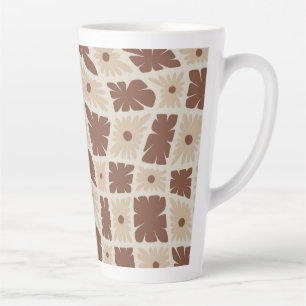 Groovy Wavy Trippy 60er Blume Karo Neutral Brown Milchtasse