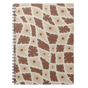Groovy Wavy Trippy 60er Blume Karo Neutral Brown Notizblock