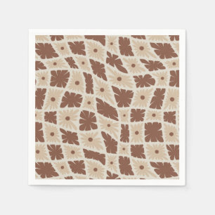 Groovy Wavy Trippy 60er Blume Karo Neutral Brown Serviette