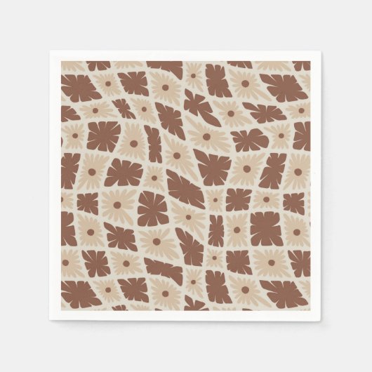 Groovy Wavy Trippy 60er Blume Karo Neutral Brown Serviette (Vorderseite)
