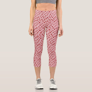 Groovy Wavy Trippy 60er Blume Karo Rot Rosa Capri Leggings