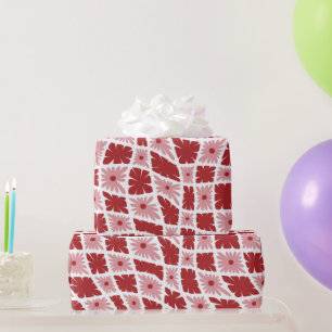Groovy Wavy Trippy 60er Blume Karo Rot Rosa Geschenkpapier