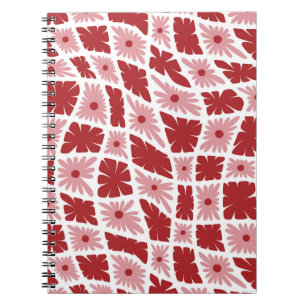 Groovy Wavy Trippy 60er Blume Karo Rot Rosa Notizblock
