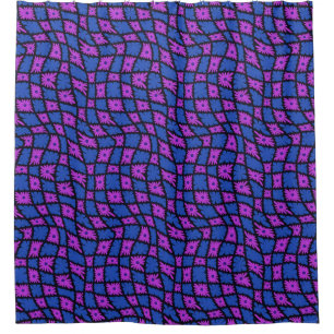 Groovy Wavy Trippy 60er Blume Karos Blue Pink Duschvorhang