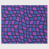 Groovy Wavy Trippy 60er Blume Karos Blue Pink Geschenkpapier (Flach)