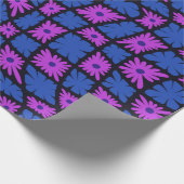 Groovy Wavy Trippy 60er Blume Karos Blue Pink Geschenkpapier (Ecke)