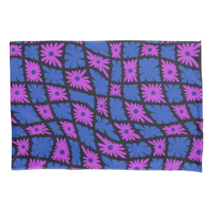 Groovy Wavy Trippy 60er Blume Karos Blue Pink Kissenbezug