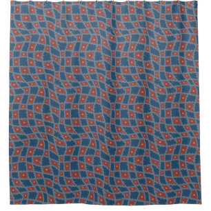 Groovy Wavy Trippy 60er Blume Karos Blue Red Duschvorhang