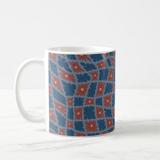 Groovy Wavy Trippy 60er Blume Karos Blue Red Kaffeetasse (Links)