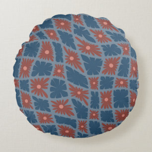 Groovy Wavy Trippy 60er Blume Karos Blue Red Rundes Kissen