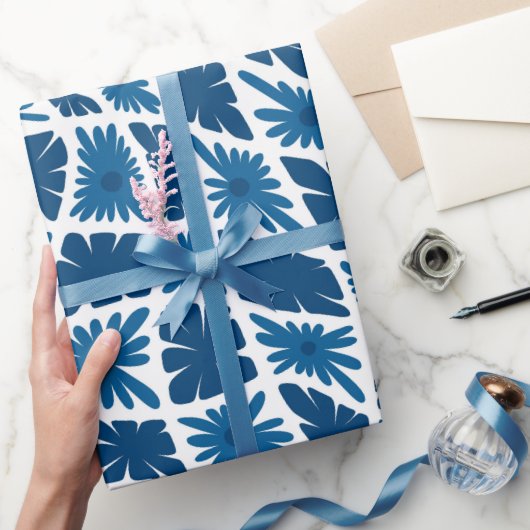 Groovy Wavy Trippy 60er Blume Karos Blues Geschenkpapier (Schenken)