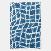 Groovy Wavy Trippy 60er Blume Karos Blues Geschirrtuch (Vertikal)
