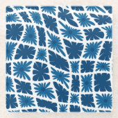 Groovy Wavy Trippy 60er Blume Karos Blues Glasuntersetzer (Vorderseite)