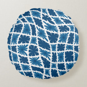 Groovy Wavy Trippy 60er Blume Karos Blues Rundes Kissen