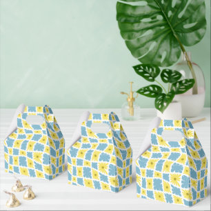 Groovy Wavy Trippy 60er Blume Karos Gelb Blau Geschenkschachtel