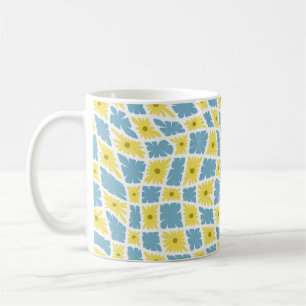 Groovy Wavy Trippy 60er Blume Karos Gelb Blau Kaffeetasse