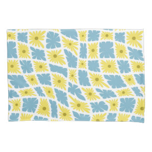 Groovy Wavy Trippy 60er Blume Karos Gelb Blau Kissenbezug