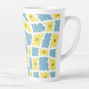 Groovy Wavy Trippy 60er Blume Karos Gelb Blau Milchtasse