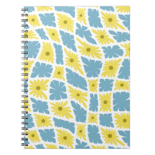 Groovy Wavy Trippy 60er Blume Karos Gelb Blau Notizblock