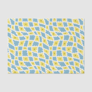 Groovy Wavy Trippy 60er Blume Karos Gelb Blau Seidenpapier