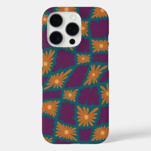 Groovy Wavy Trippy 60er Blume Karos Orange Pink iPhone 16 Pro Hülle