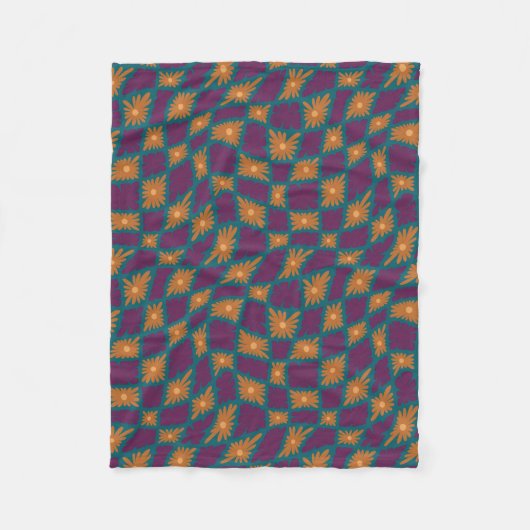 Groovy Wavy Trippy 60er Blume Karos Orange Pink Fleecedecke (Vorderseite)