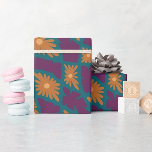 Groovy Wavy Trippy 60er Blume Karos Orange Pink Geschenkpapier (Babyparty)