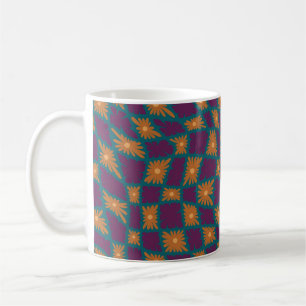 Groovy Wavy Trippy 60er Blume Karos Orange Pink Kaffeetasse