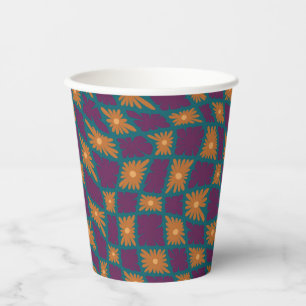 Groovy Wavy Trippy 60er Blume Karos Orange Pink Pappbecher