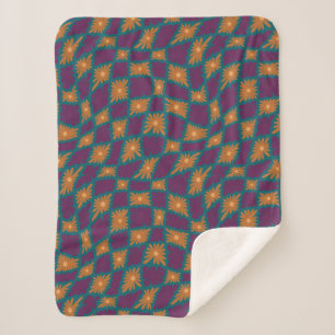 Groovy Wavy Trippy 60er Blume Karos Orange Pink Sherpadecke
