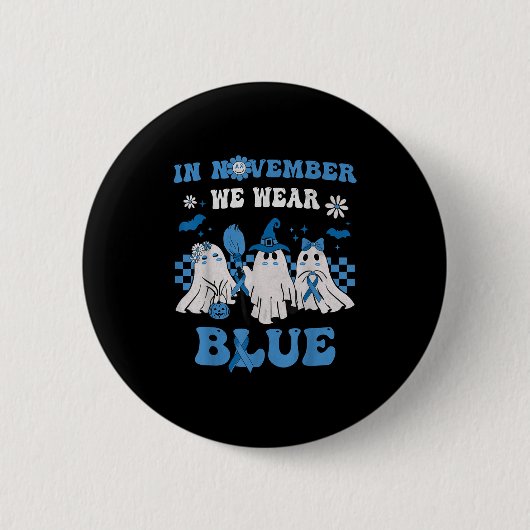 Groovy Wear Blue Diabetes Awareness Niedlich Ghost Button (Vorderseite)