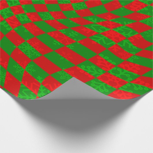 Groovy Weihnachten gecheckt Wirblen Schneeflocken Geschenkpapier (Ecke)