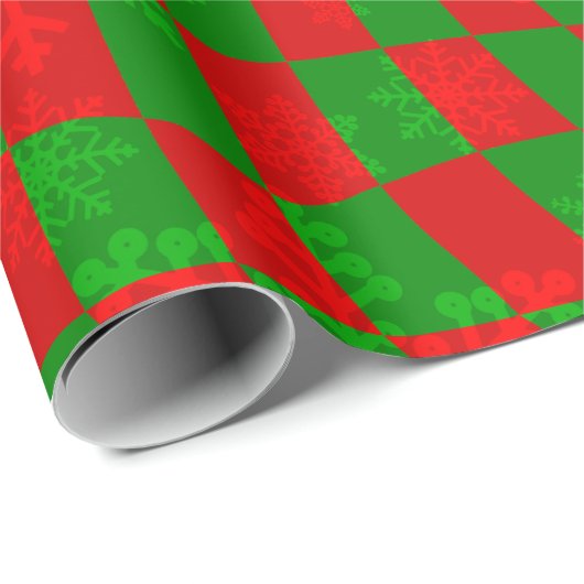 Groovy Weihnachten gecheckt Wirblen Schneeflocken Geschenkpapier (Rolleneckpunkt)