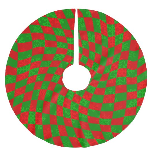 Groovy Weihnachten gecheckt Wirblen Schneeflocken Polyester Weihnachtsbaumdecke (Vorderseite)