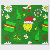 Groovy Weihnachten glücklich Gesicht santa 1970er Geschenkpapier (Flach)