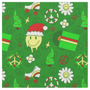 Groovy Weihnachten glücklich Gesicht santa 1970er Stoff