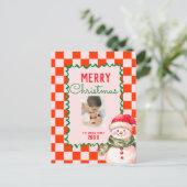 Groovy Weihnachts-Schneemann-Foto Postkarte (Stehend Vorderseite)