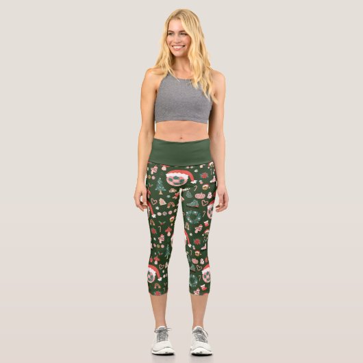 Groovy Weihnachtsdisco Ball Santa Capri Leggings (Vorderseite)