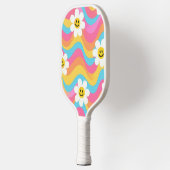 Groovy Wellige Smiley-Blume Retro Pickleball Schläger (Links)